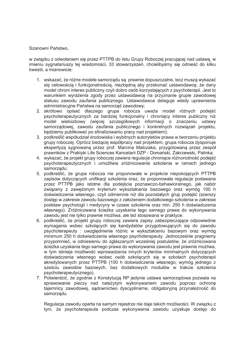 oswiadczenie grupy roboczej 1
