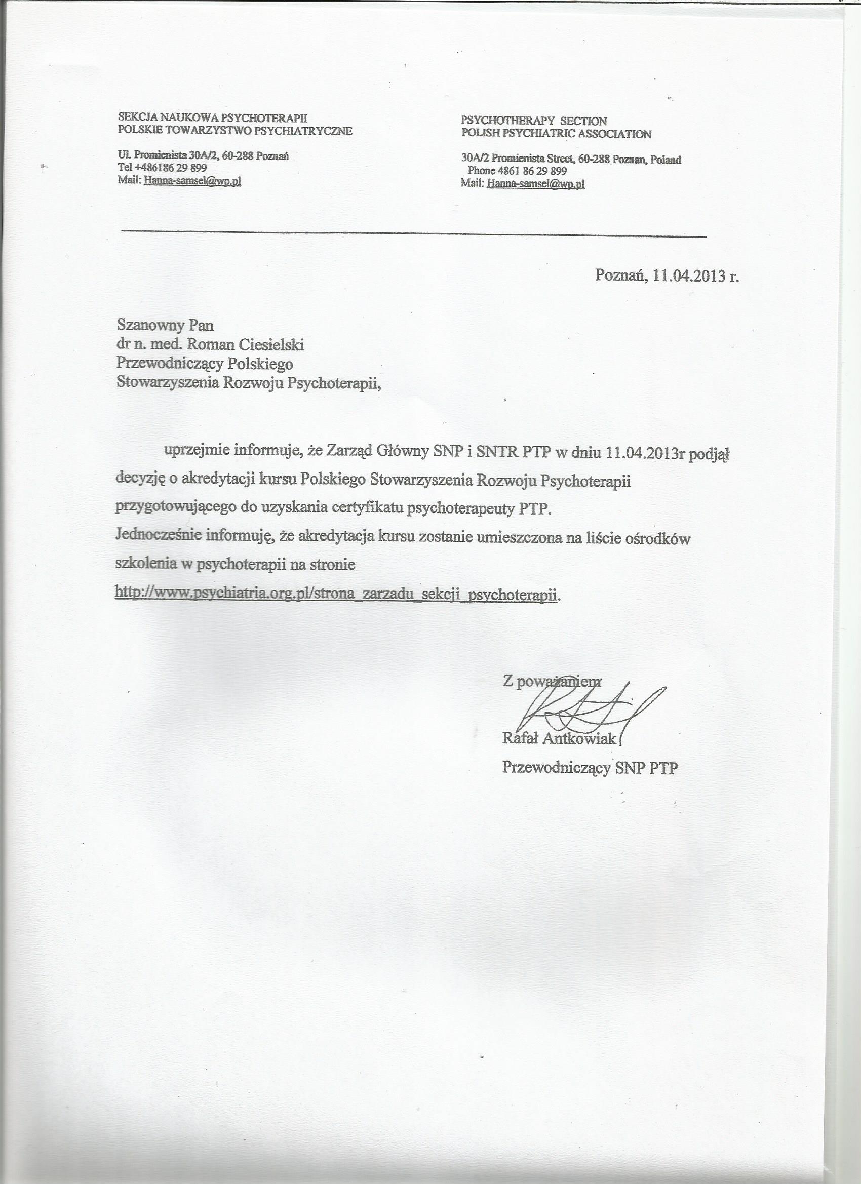 Certyfikat SNP PTP